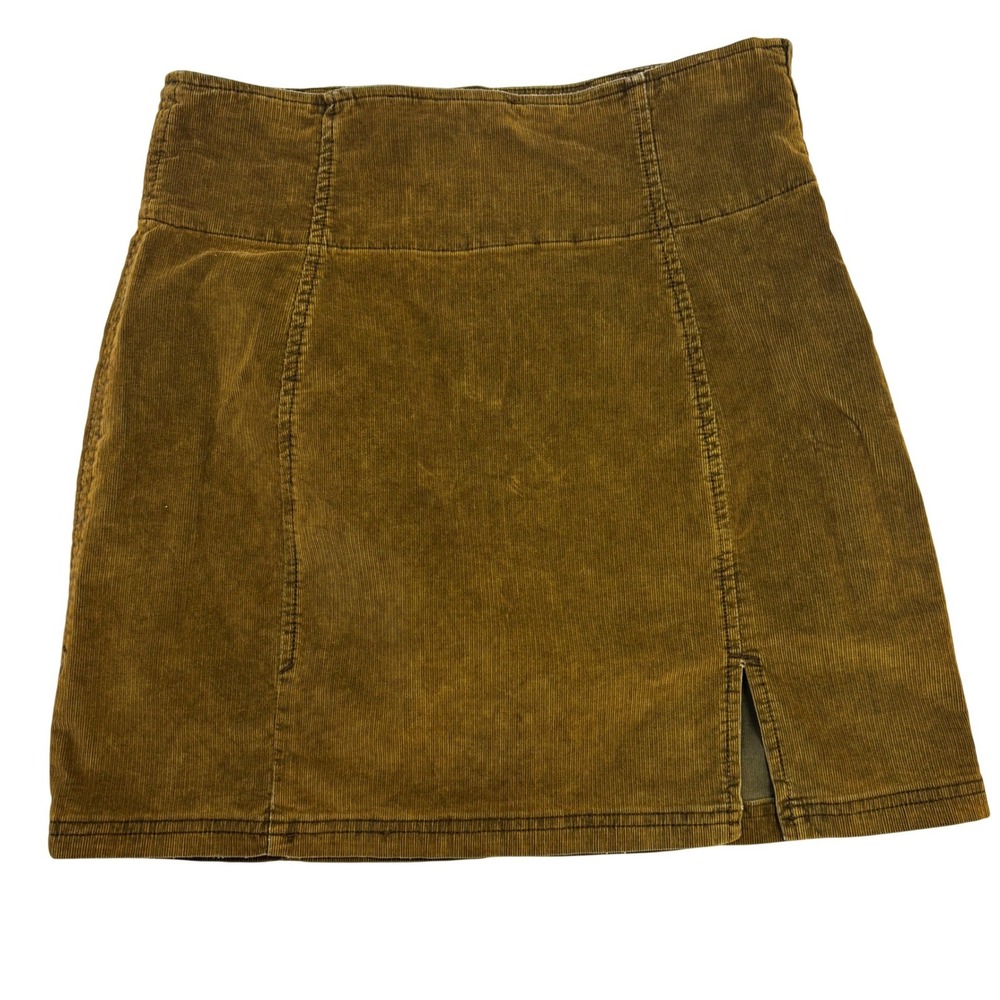 Free People Corduroy Mini Skirt Mustard Brown High Waisted Slit Size 12
